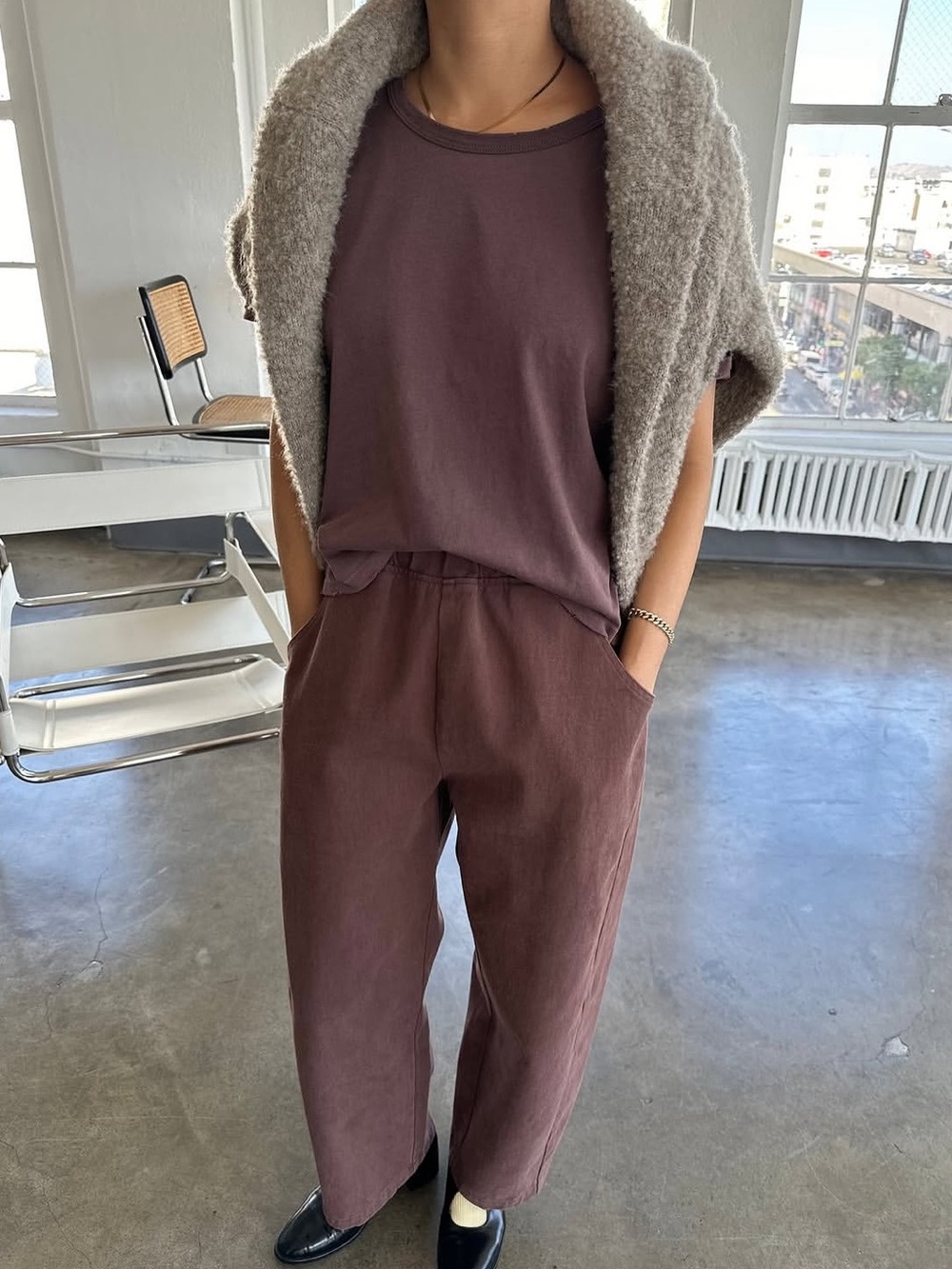 Le Bon Shoppe Arc Pants Cotton chocolate brown size M Made In Korea Barrel Leg - Picture 4 of 15